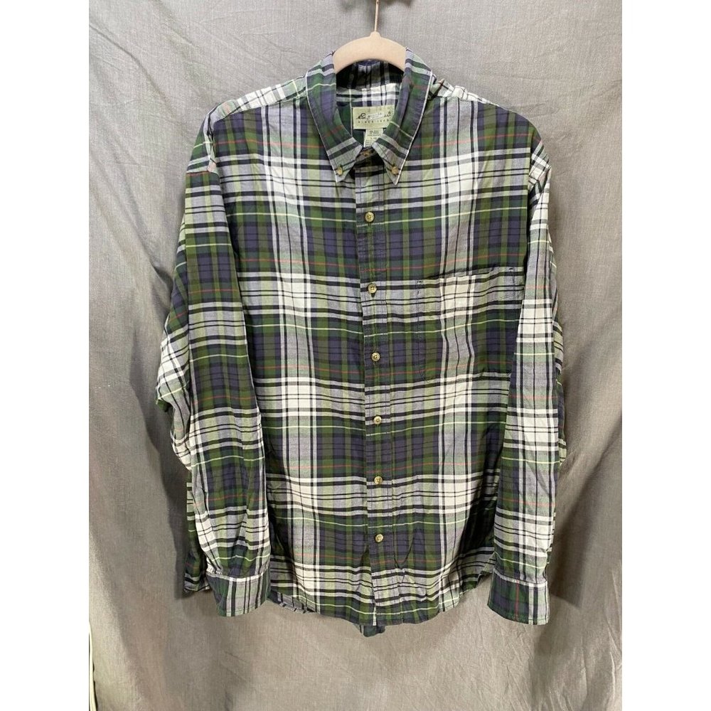 Eddie‎ Bauer Button Up Shirt Adult Large Green Plaid Long Sleeve Casual Mens.